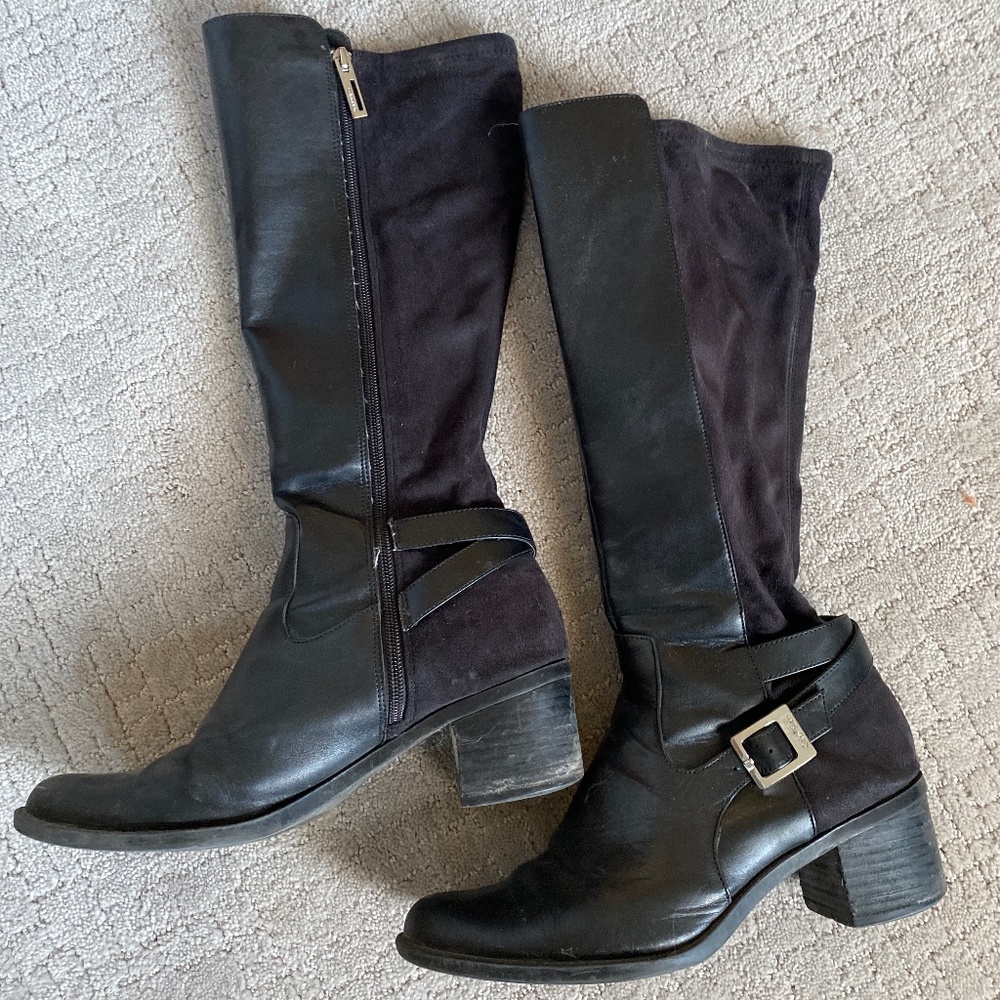 Calvin Klein Black Faux Leather and Suede Boots - 9.5